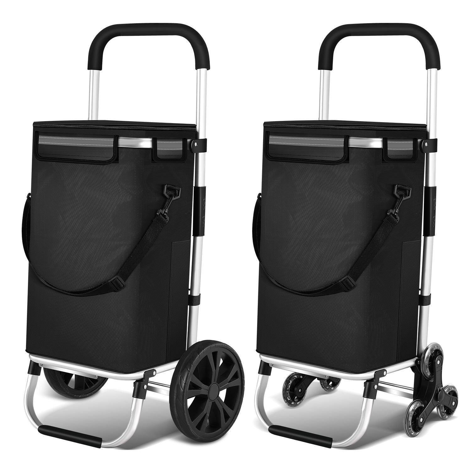 Foldable 40L Shopping Trolley Cart with Removable Bag and Cooling Compartment Black