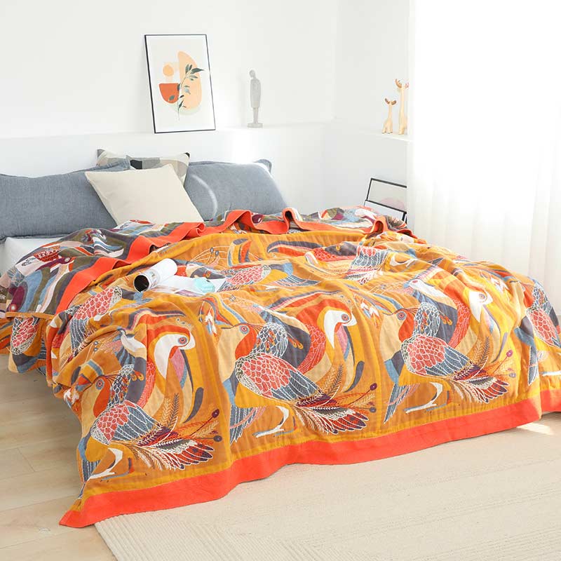 Reversible Organic Cotton Quilt with Toucan Bird Pattern Soft Breathable Eco-Friendly
