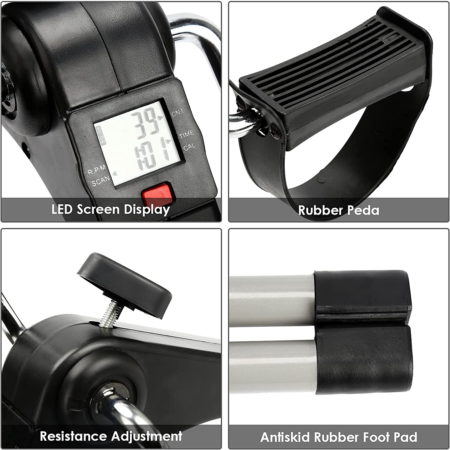 Mini Home Trainer Fitness Bike with LCD Display Foldable Pedal Exerciser with Adjustable Resistance
