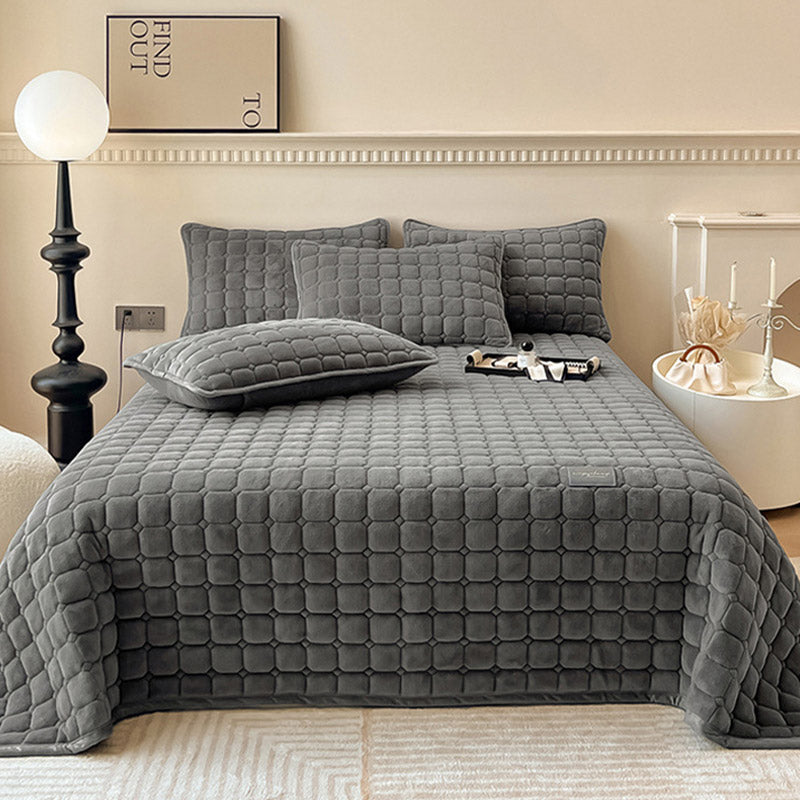 Soft Plush Square-Textured Bedspread Throw Blanket 79x90 Inches Multiple Colors