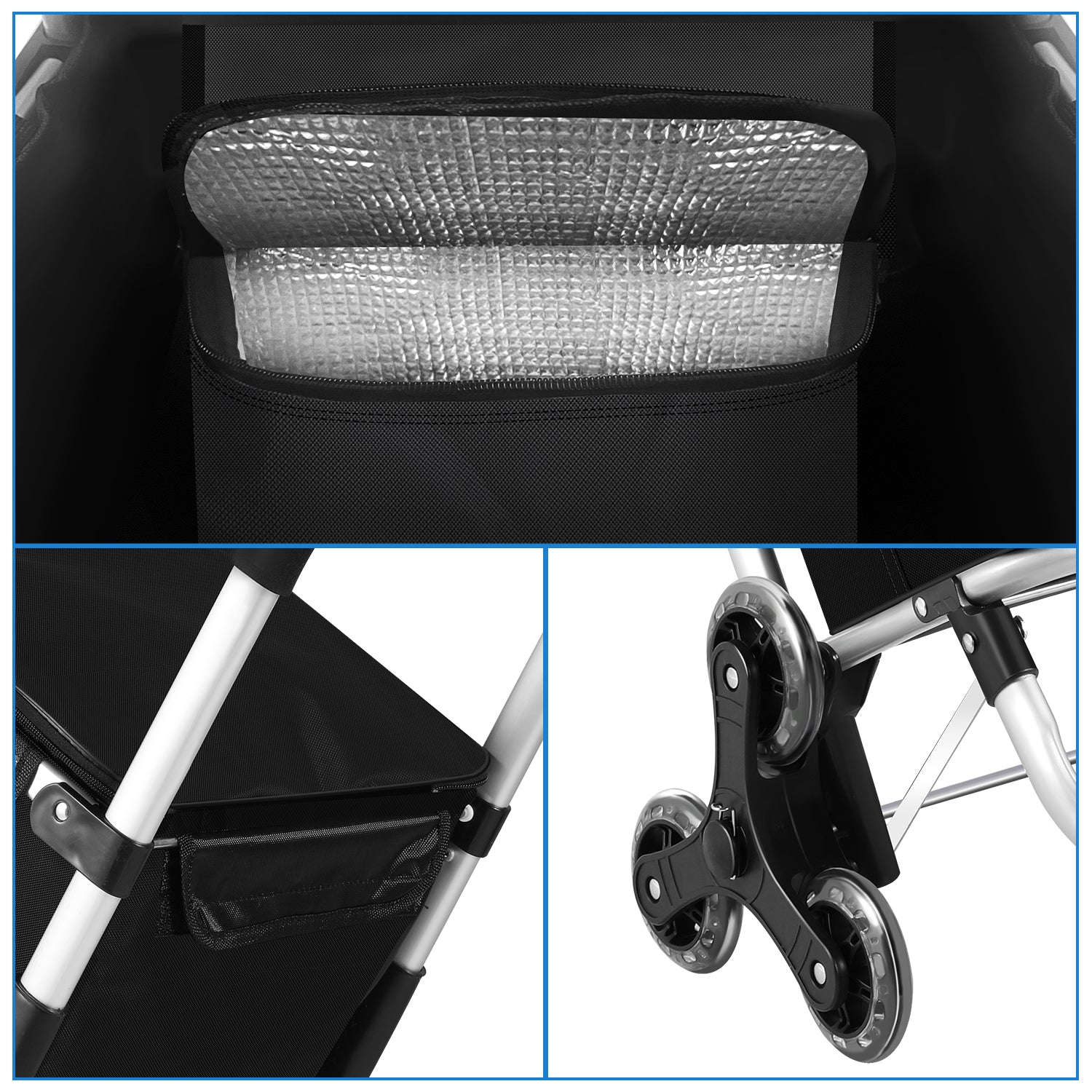 Foldable 40L Shopping Trolley Cart with Removable Bag and Cooling Compartment Black