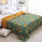 Reversible Jacquard Cotton Quilt Soft Cozy Ginkgo Pattern Two-Sided Design