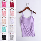 Tank Top with Built-In Shelf Bra Viscose Fiber Adjustable Straps Multiple Colors