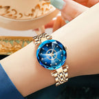 Ladies Waterproof Quartz Watch Stainless Steel Strap Starry Diamond Dial 26mm