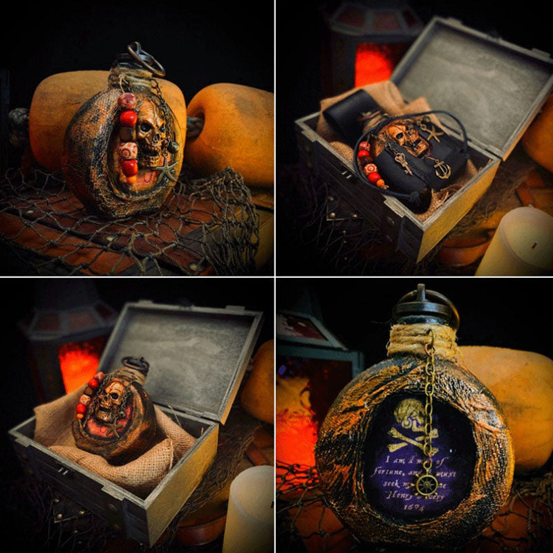Skull Pirate Rum Bottle Resin 227ml Brown Decorative Flask for Camping Hiking Parties
