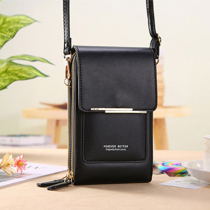 Anti-Theft Leather Crossbody Bag with RFID Protection and Touchscreen Phone Compartment Compact Shoulder Bag for Women