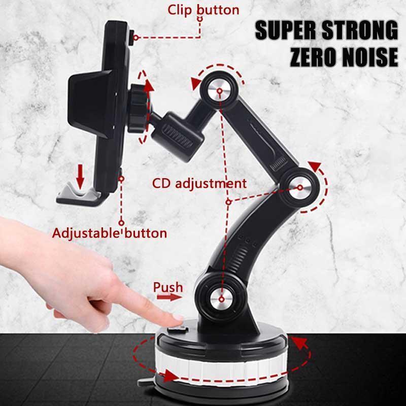 Car Phone Holder Strong Suction Adjustable Mount 360° Rotation Black