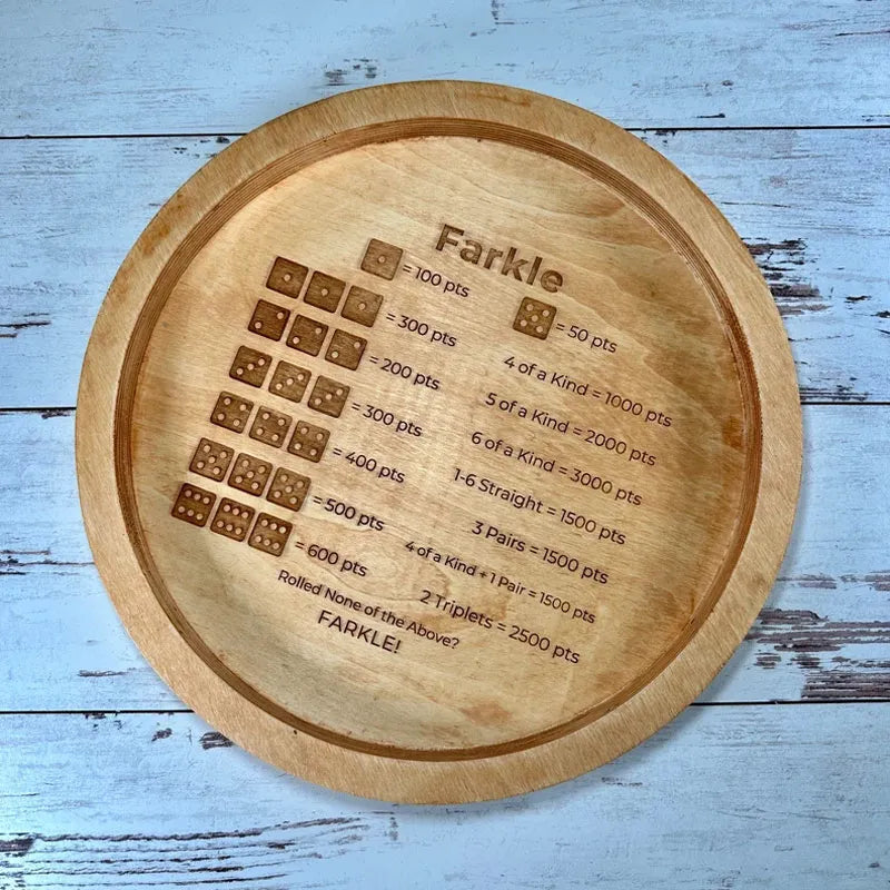 Farkle Dice Tray with Laser-Engraved Scoring System and 6 Dice, 7 or 14 Inch Multipurpose Game Tray