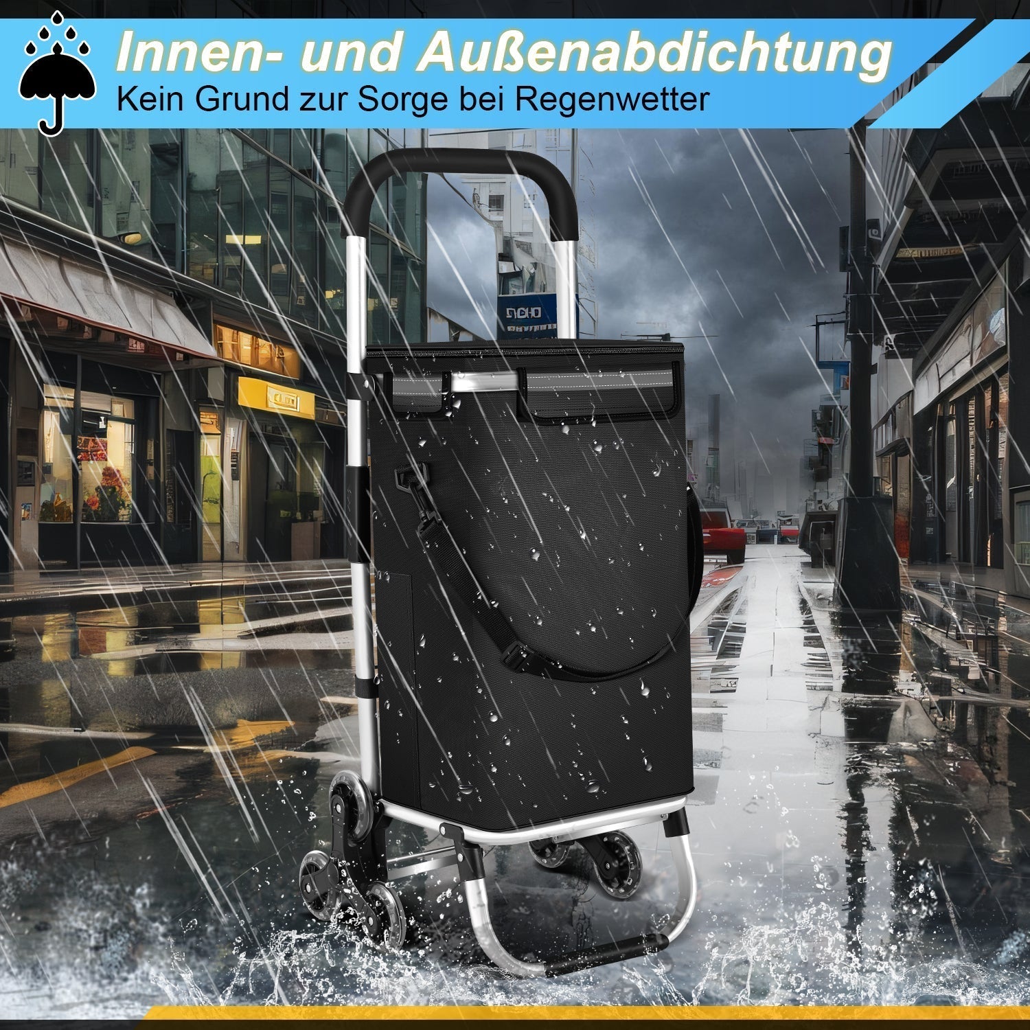 Foldable 40L Shopping Trolley Cart with Removable Bag and Cooling Compartment Black