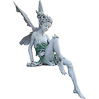 Sitting Fairy Garden Statue Resin Figurine White Brown 22 cm Decorative Outdoor Patio Ornament