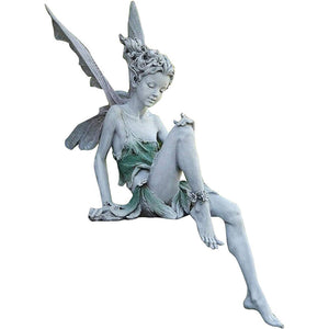 Sitting Fairy Garden Statue Resin Figurine White Brown 22 cm Decorative Outdoor Patio Ornament