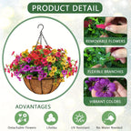 EterniBloom Artificial Hanging Flower Basket with 12 Silk Flowers Weatherproof UV-Resistant Decor