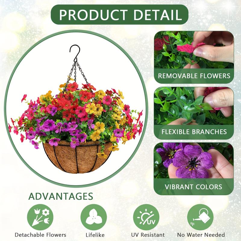 EterniBloom Artificial Hanging Flower Basket with 12 Silk Flowers Weatherproof UV-Resistant Decor