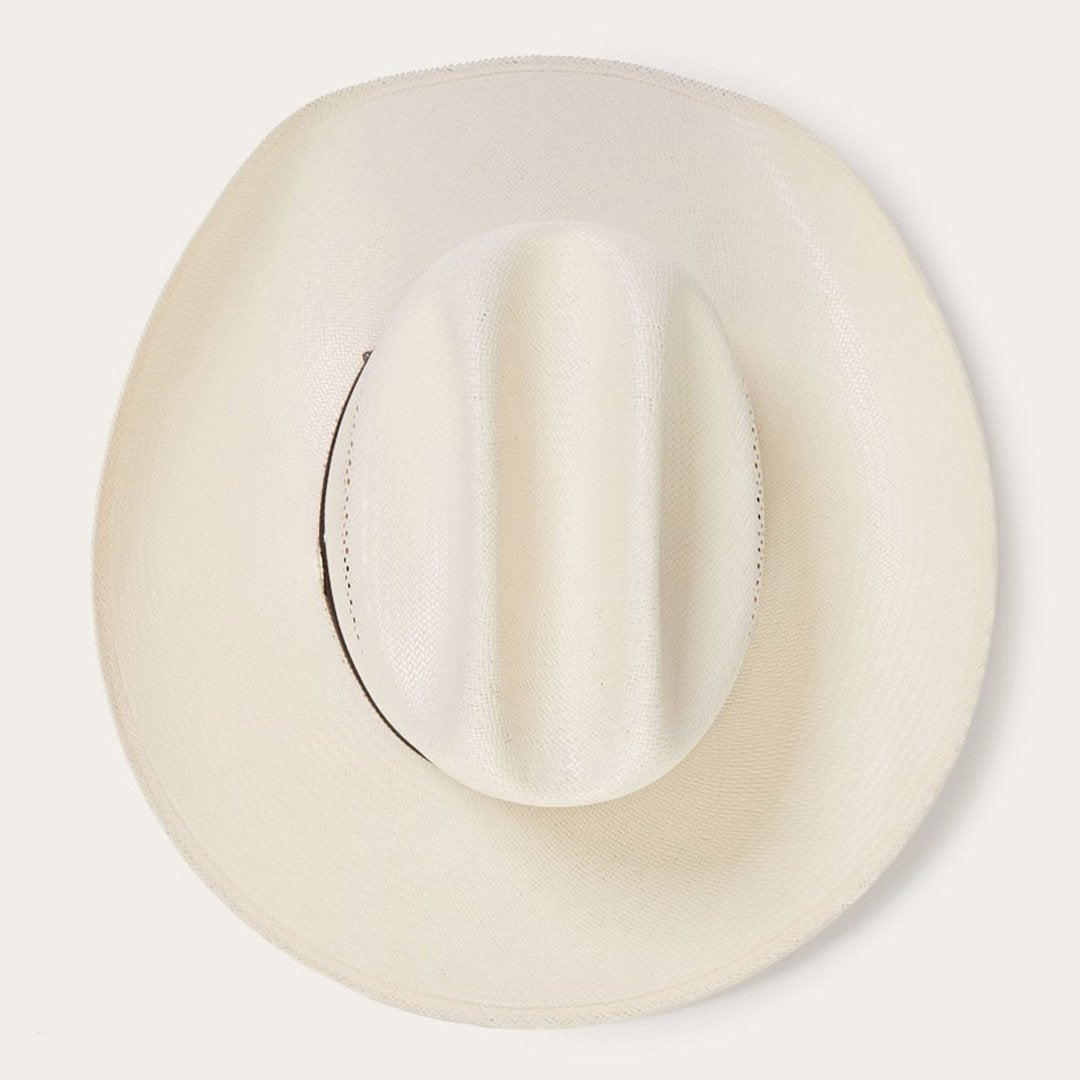 Straw Cowboy Hat Cattleman Crown Ventilated Leather Hatband Silver Gold Accents 4 1/4" Brim 4 1/8" Crown