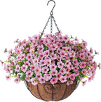 EterniBloom Artificial Hanging Flower Basket with 12 Silk Flowers Weatherproof UV-Resistant Decor