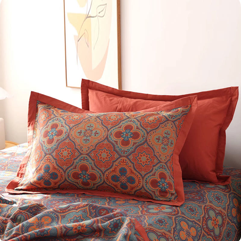 Reversible Cotton Quilt with Petal Flower Pattern Summer Blanket Bedding Full Queen King