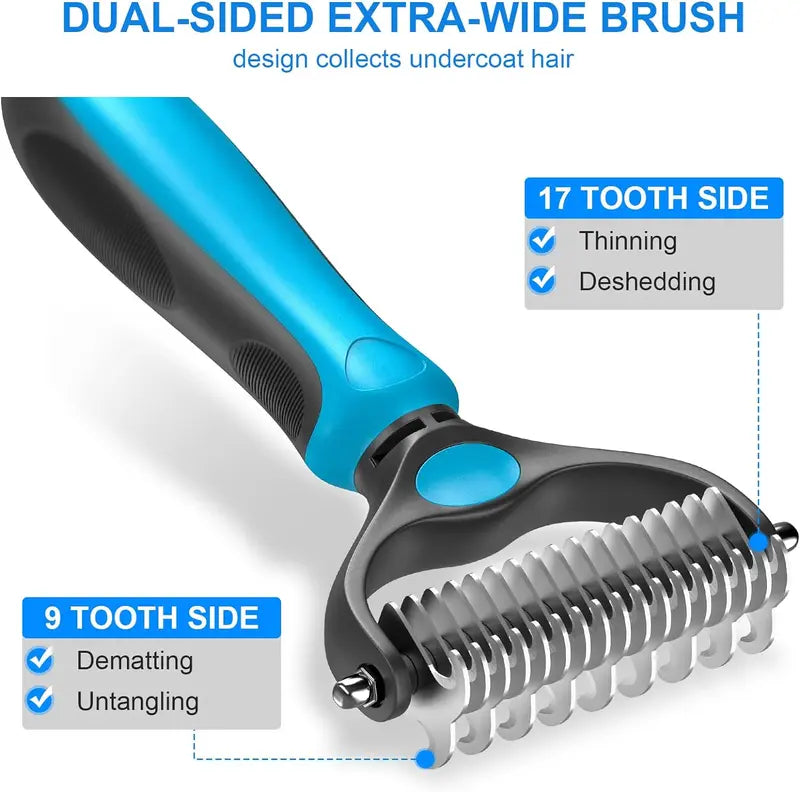 Double-Sided Pet Grooming Brush Stainless Steel Pins Pain-Free Detangling for Dogs Cats Rabbits