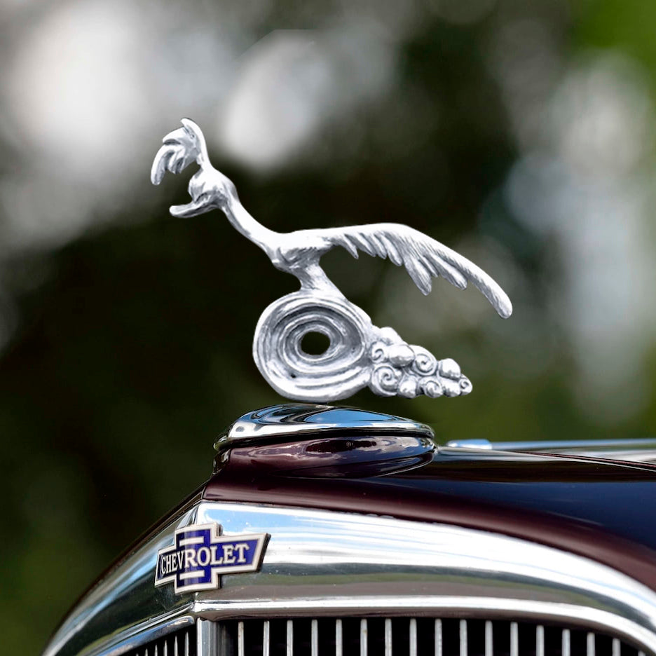 Road Runner Hood Ornament Chrome Plated Car Decorative Mascot 4x4 Inches Lead-Free Tin