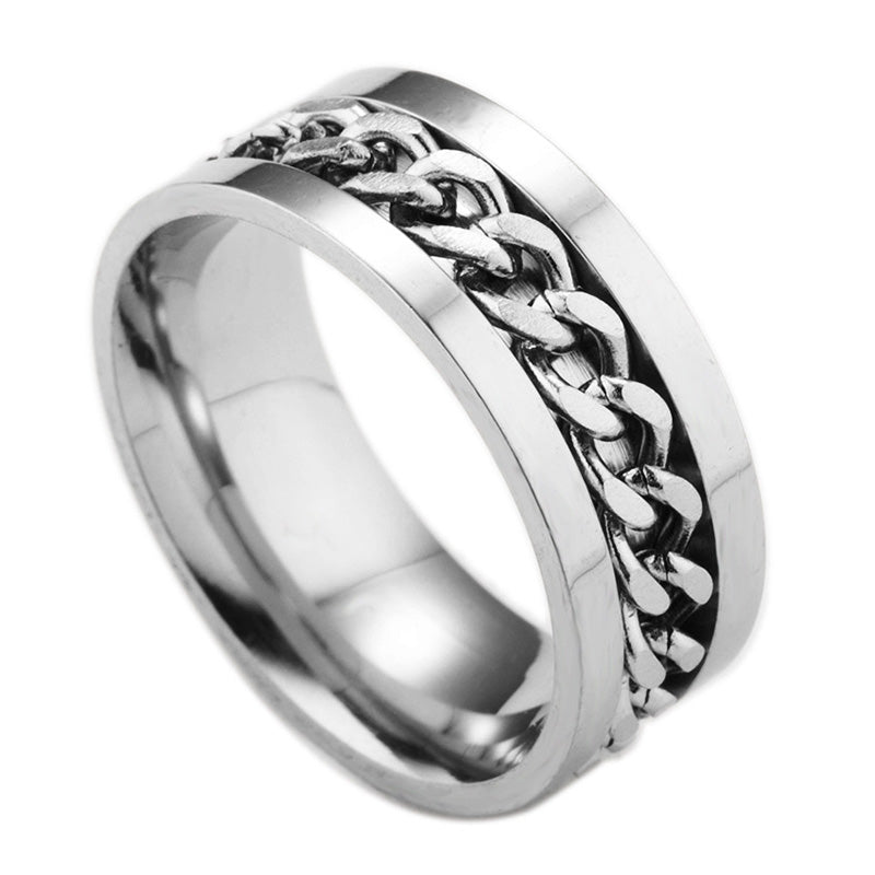 Titanium Steel Swiveling Chain Ring Bottle Opener Stress Relief Fidget Ring Durable Unisex Gift