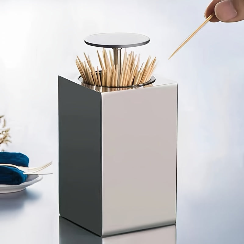 Stainless Steel Toothpick Holder Automatic Push-Open Compact Hygienic Toothpick Dispenser