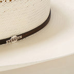 Straw Cowboy Hat Cattleman Crown Ventilated Leather Hatband Silver Gold Accents 4 1/4" Brim 4 1/8" Crown