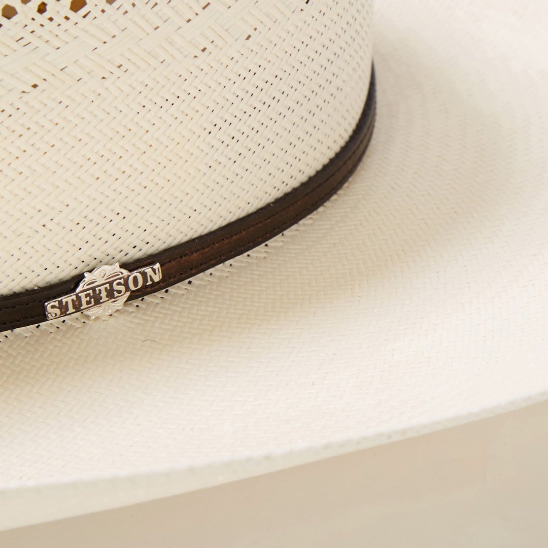 Straw Cowboy Hat Cattleman Crown Ventilated Leather Hatband Silver Gold Accents 4 1/4" Brim 4 1/8" Crown