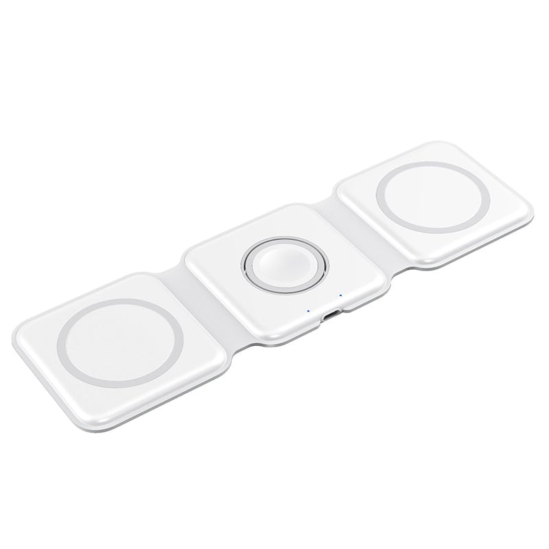 Foldable 3-in-1 Wireless Charger 15W Fast Charging for Phone AirPods Apple Watch Black White