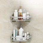Aluminum Shower Storage Basket Curved Shelf with Hook Corrosion Resistant Bathroom Organizer