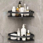 Aluminum Shower Storage Basket Curved Shelf with Hook Corrosion Resistant Bathroom Organizer
