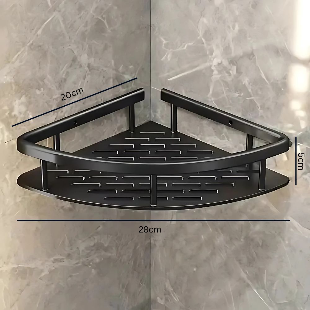 Aluminum Shower Storage Basket Curved Shelf with Hook Corrosion Resistant Bathroom Organizer