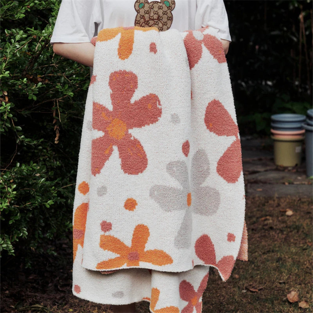 Cozy Floral Knit Throw Blanket Cotton Microfiber Blend Lightweight 51x63 Machine Washable