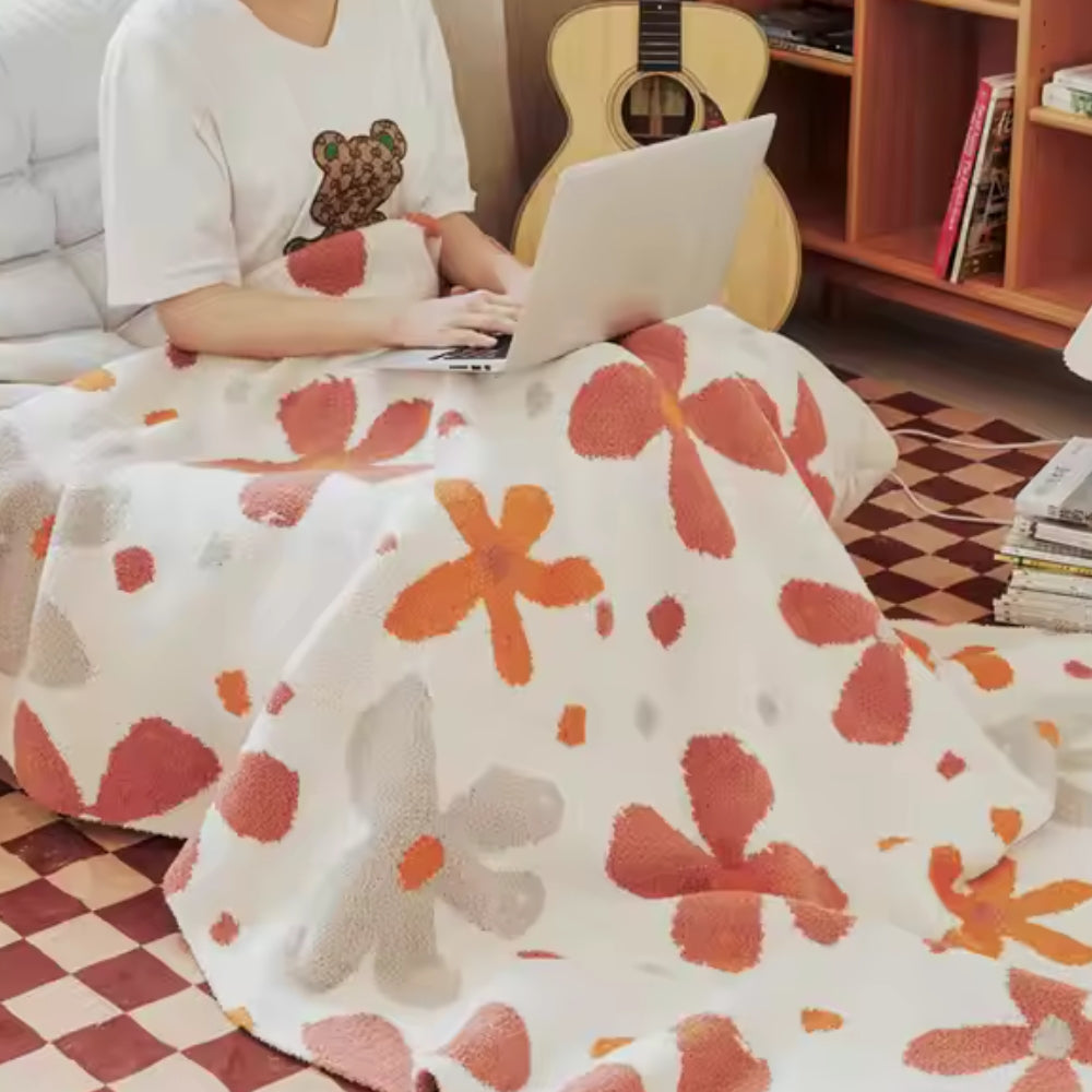 Cozy Floral Knit Throw Blanket Cotton Microfiber Blend Lightweight 51x63 Machine Washable