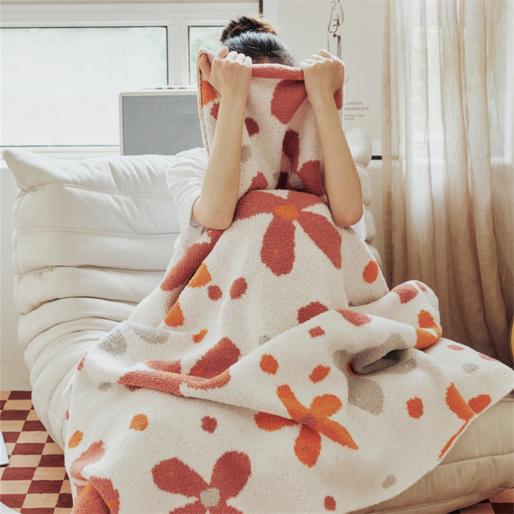 Cozy Floral Knit Throw Blanket Cotton Microfiber Blend Lightweight 51x63 Machine Washable