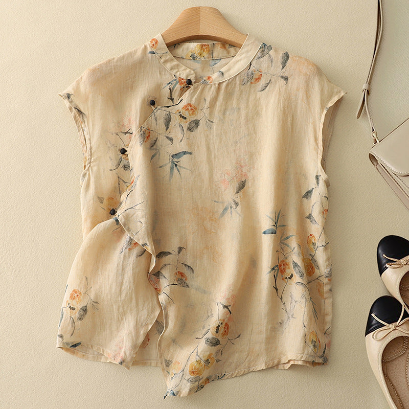Harrow Amanda printed sleeveless casual blouse for women, lightweight summer top with vibrant floral pattern and relaxed fit.