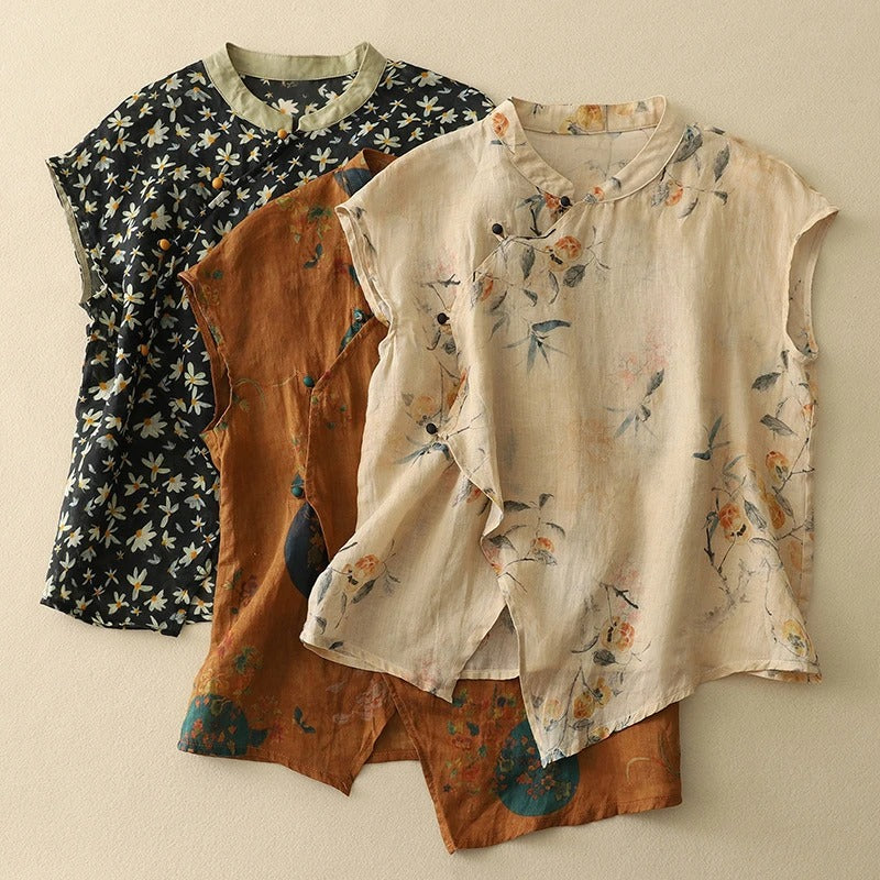 Harrow Amanda sleeveless printed casual blouse for women, lightweight summer top with vibrant floral design.