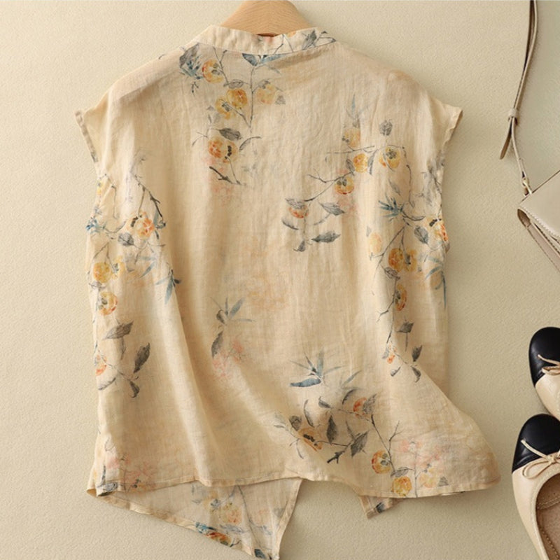 Harrow Amanda printed sleeveless casual blouse for women, lightweight summer top with vibrant floral pattern and relaxed fit.