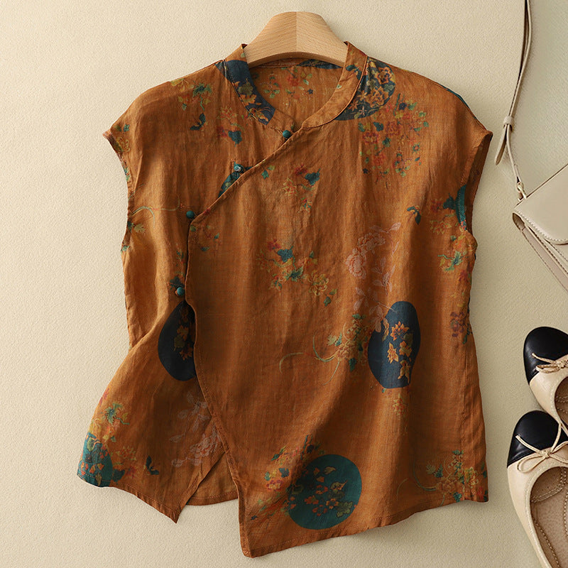 Harrow Amanda sleeveless printed casual blouse for women, lightweight summer top with vibrant floral pattern.