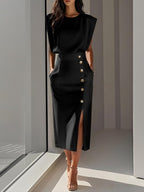 Harrow Aspen elegant midi dress for women, featuring lightweight summer fabric and a flowing silhouette.