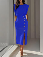 Harrow Aspen elegant midi dress for women, lightweight summer apparel with a flowing design and sleeveless style.