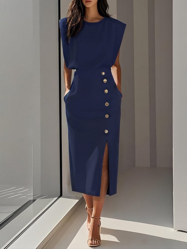 Harrow Aspen elegant midi dress for women, lightweight summer apparel with a flowing design and sleeveless style.