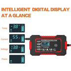 12V 6A Smart Car Battery Charger with Pulse Repair LCD Display Fast Charging for AGM Gel Lead-Acid Batteries