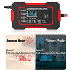 12V 6A Smart Car Battery Charger with Pulse Repair LCD Display Fast Charging for AGM Gel Lead-Acid Batteries