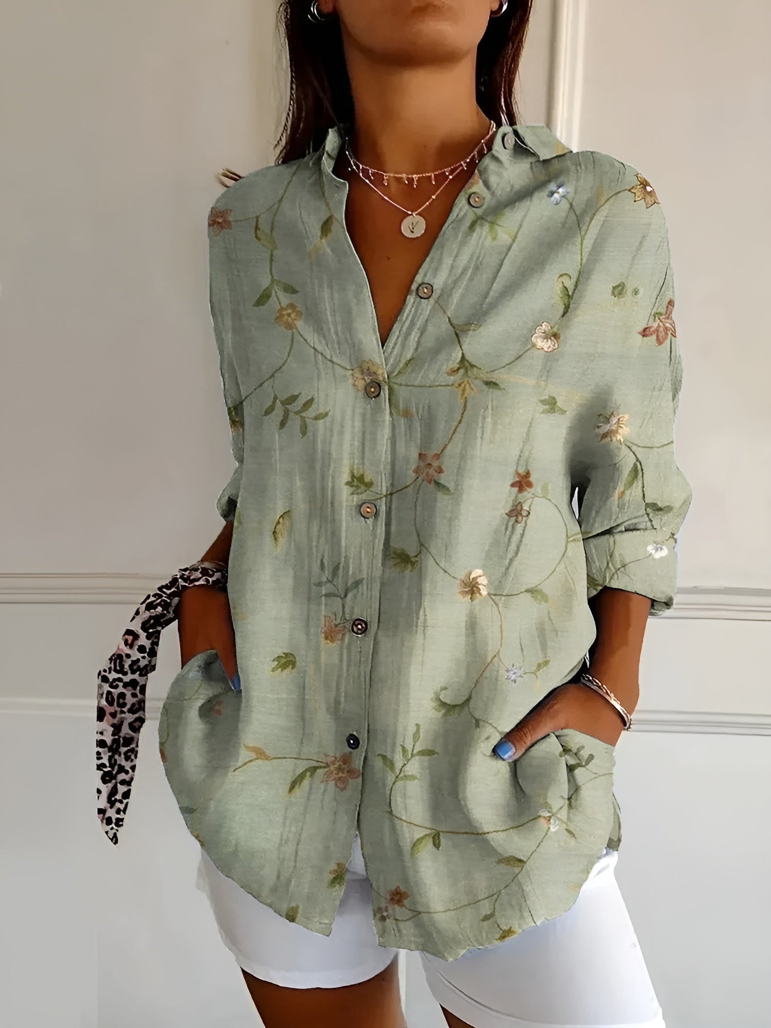 Harrow Avril floral linen blouse for women, lightweight summer apparel with a breezy, floral design and relaxed fit.