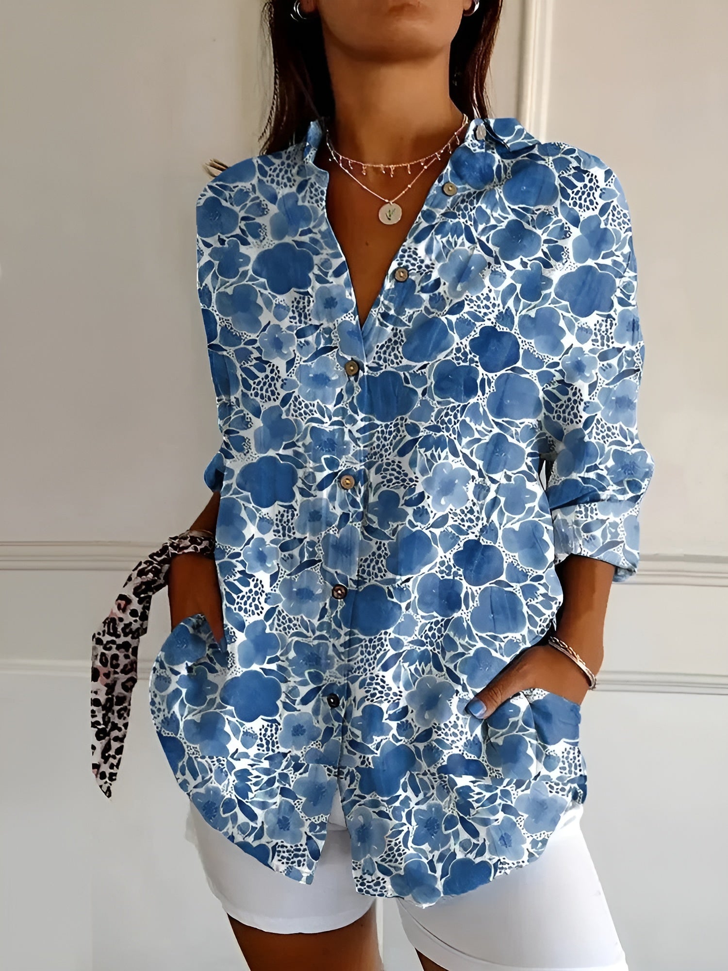 Harrow Avril floral linen blouse for women, lightweight and breezy summer apparel with a feminine floral pattern.
