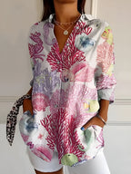 Harrow Avril floral linen blouse for women, lightweight summer apparel with a breezy, floral design, perfect for warm weather.