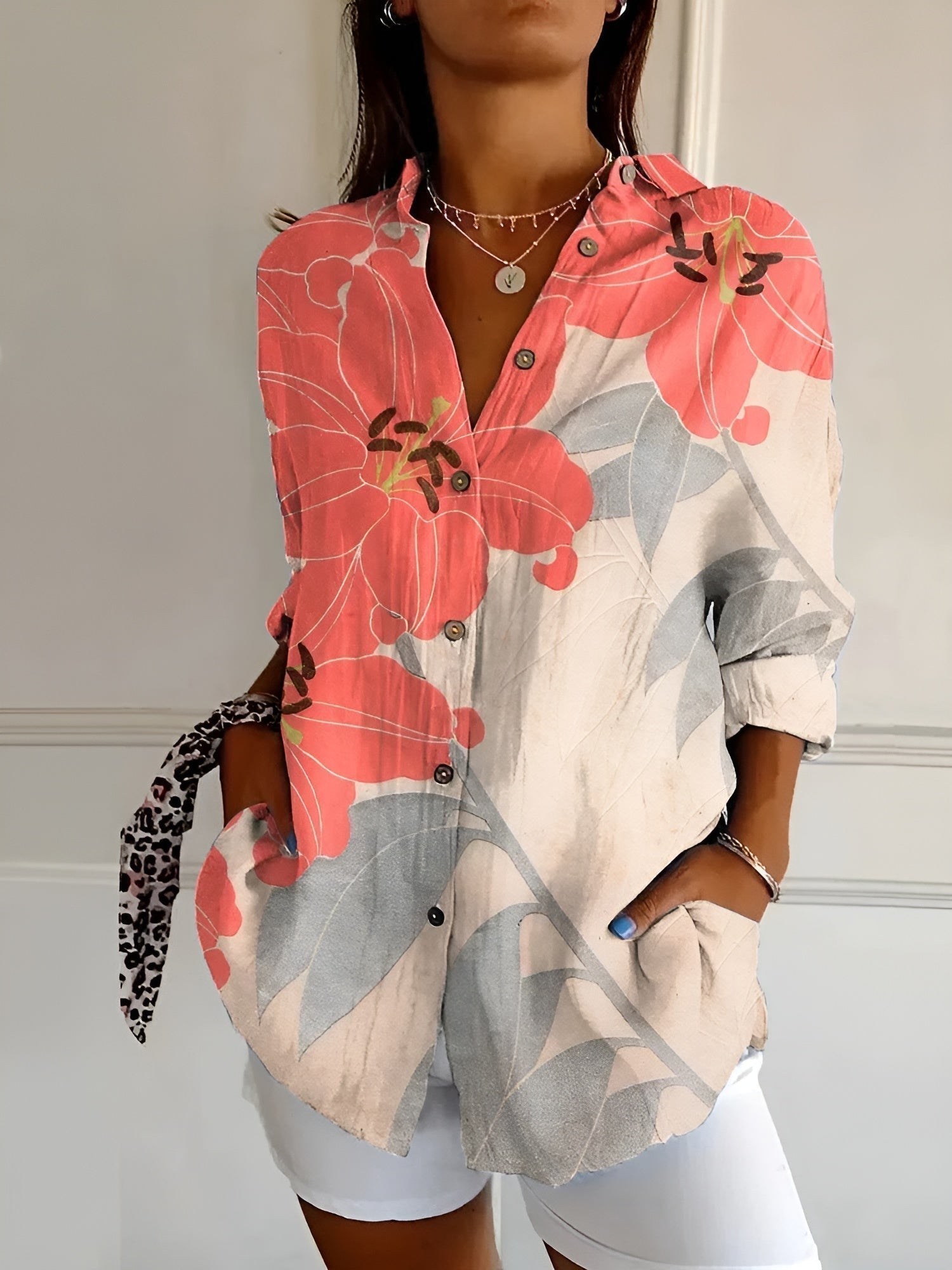 Harrow Avril floral linen blouse for women, lightweight summer apparel with a breezy, floral design and relaxed fit.