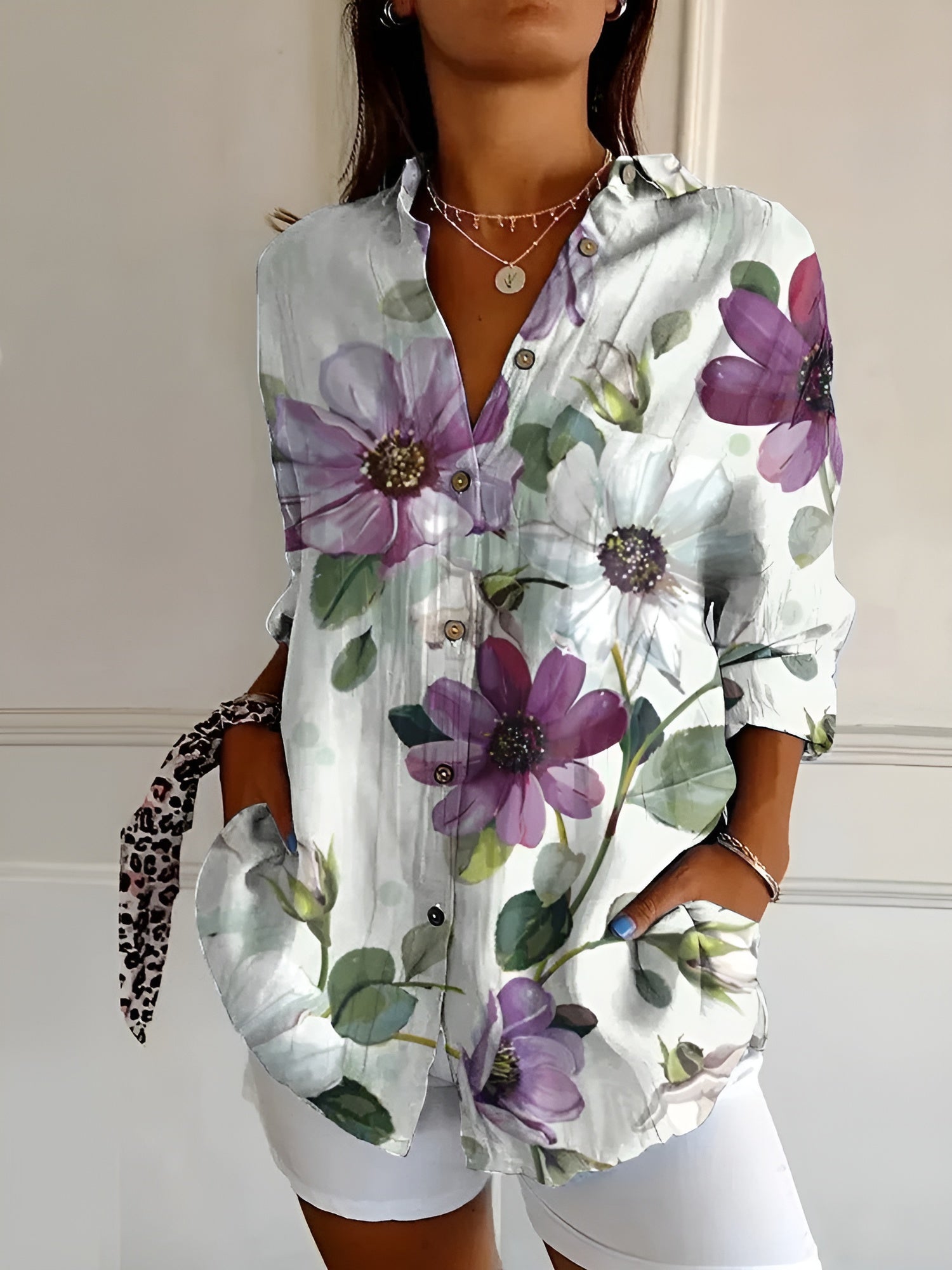 Harrow Avril floral linen blouse for women, lightweight and breezy summer apparel with a vibrant floral pattern.