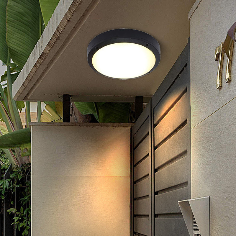 Modern Minimalist Outdoor Waterproof Round Aluminum Acrylic LED Flush Mount Ceiling Light Black