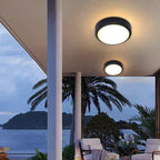 Modern Minimalist Outdoor Waterproof Round Aluminum Acrylic LED Flush Mount Ceiling Light Black