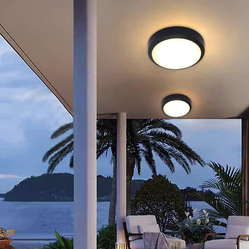 Modern Minimalist Outdoor Waterproof Round Aluminum Acrylic LED Flush Mount Ceiling Light Black